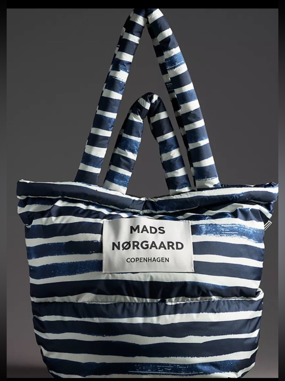 Mads Norgaard Navy & White Pillow Stripe Tote.